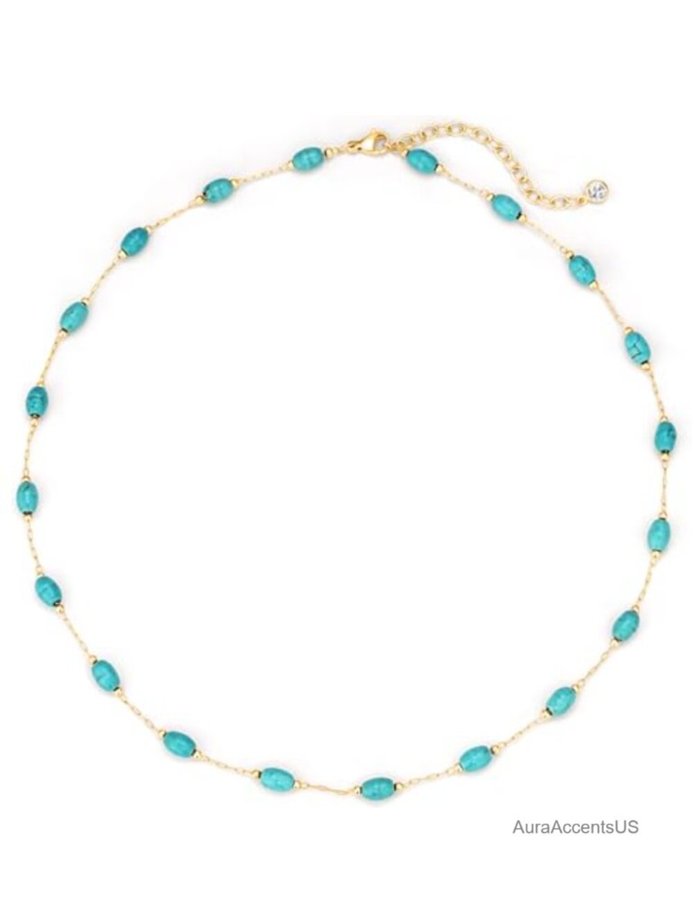 14K Gold Plated Brass Choker Necklace with Created Turquoise Cabochon